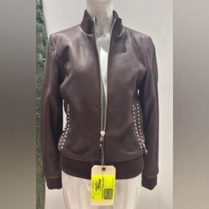 Ottimo Burgundy Leather Jacket with Studded Accents